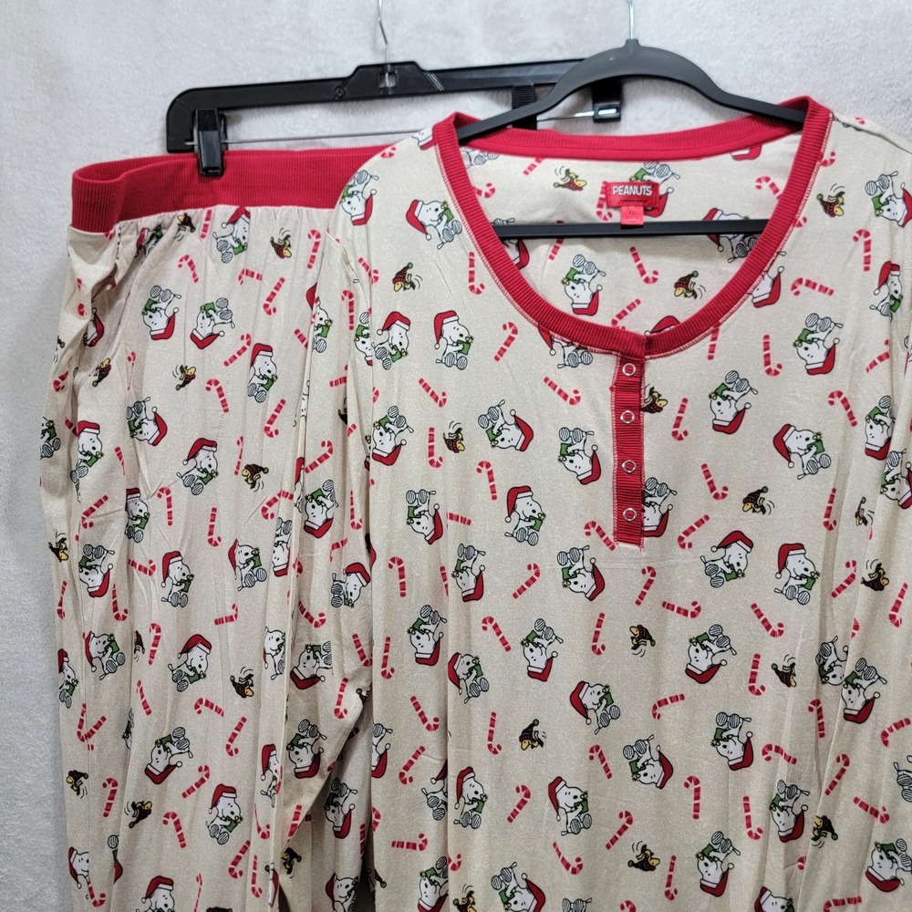 Snoopy Woodstock Christmas Womens 2 Pc Set Soft Pajama Lounge Pants & Top XL $58
